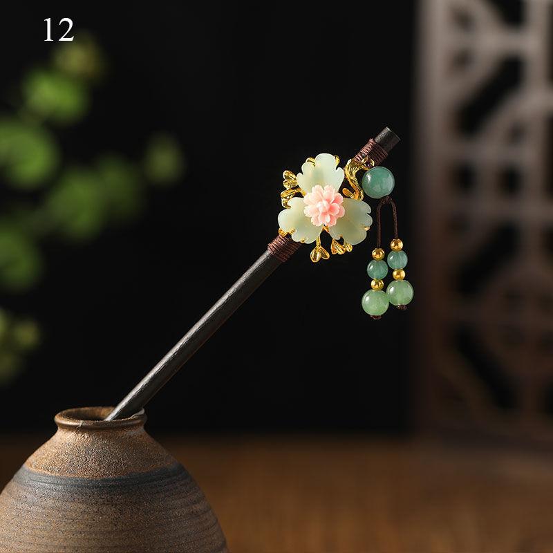 Vintage Handmade Luxury Flower Tassel Hairpins Hair Sticks Hair Wood Chinese Hair Stick Pins For Women Hair Ornaments headdress