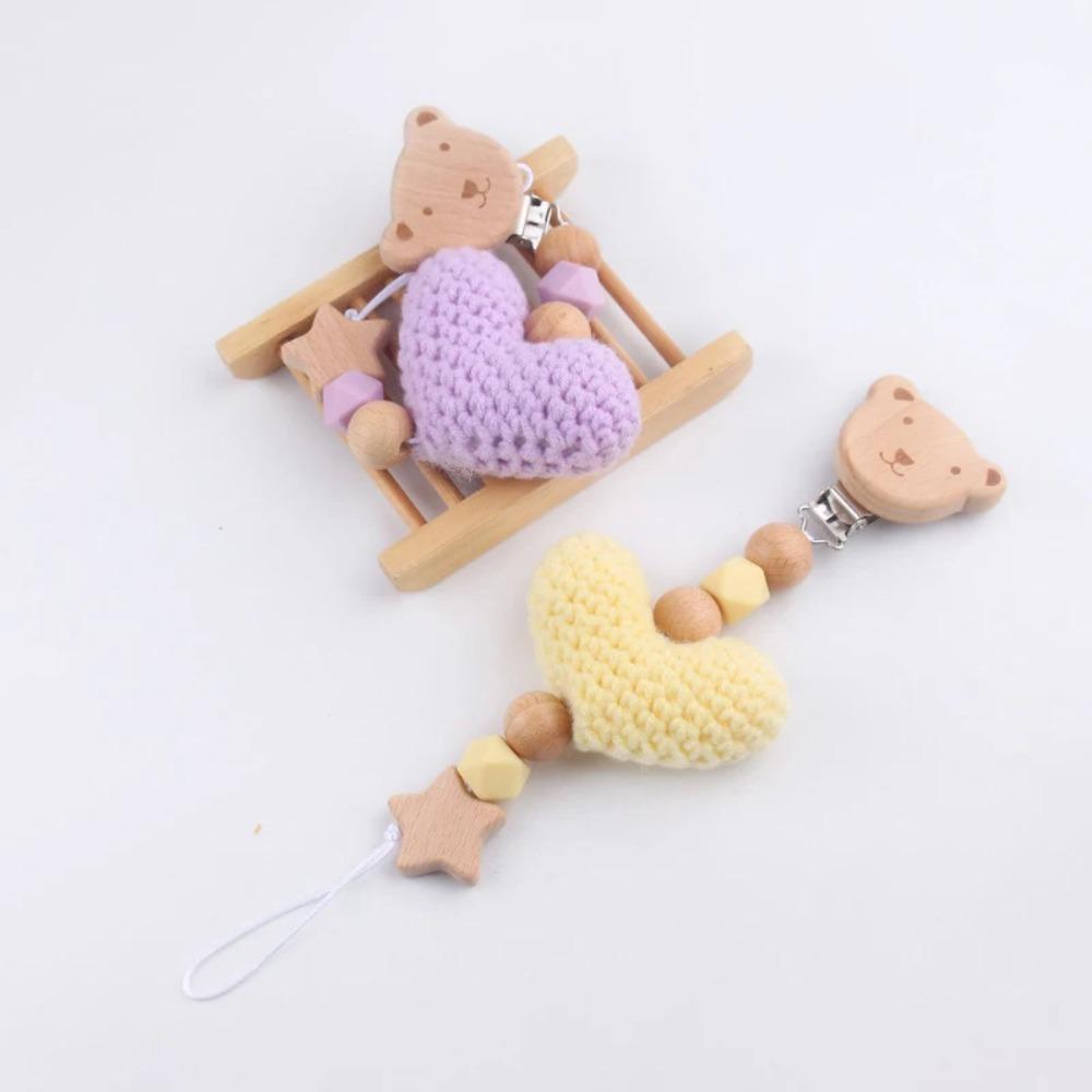Cartoon Polar Bear Pacifier Clip – Handmade Wool & Silicone Teether Chain for Babies, Cute Anti-Loss Nipple Holder