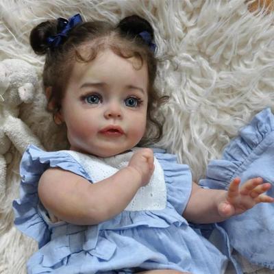 NPK 60cm Reborn Kleinkind Mädchen Puppe Suesue Stoffkörper Handbemalte Puppe Blaues Kleid