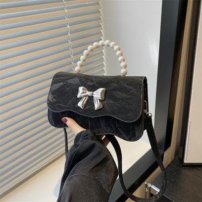 Temperament Fashionable Pearl Portable Messenger Foreign Style Solid Color Design Fresh Butterfly Texture Messenger Bag Bag