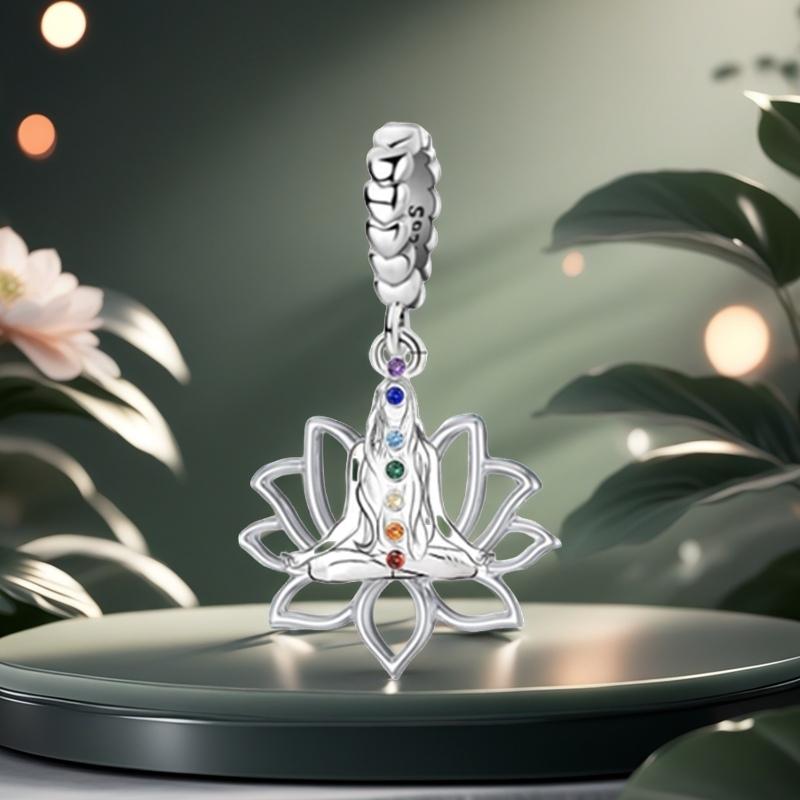 7 Chakras Padmasana Pendant Bead Component Designed For Women Trendy Fashion Ornament Lotus Flower Personalized Elegant Exquisite High Quality Fine