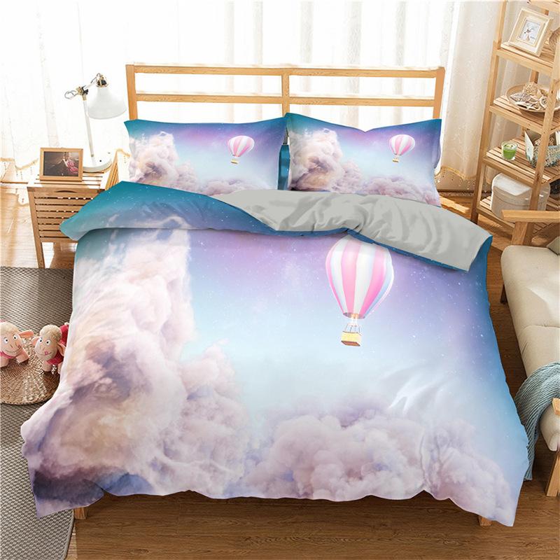 Regenbogen Bettwäsche-Set 3D-Druck Wolken Himmel Rosa Blau Queen Size Mikrofaser Bettwäsche Goldener Stern Bettbezug Schlafzimmer Dekoration