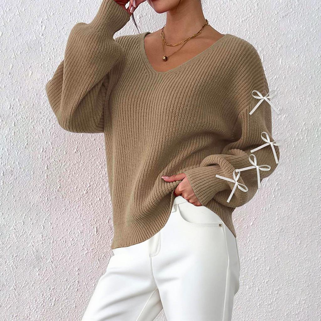 Women's Ribbon Bow Decorated Knitted Pullover