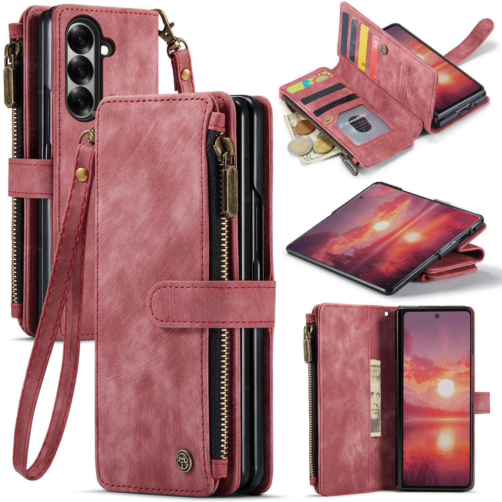 

For Samsung Galaxy Z Fold7 5G Phone Cases with Strap CASEME C30 Zipper Multiple Card Holder PU Leather Cover D