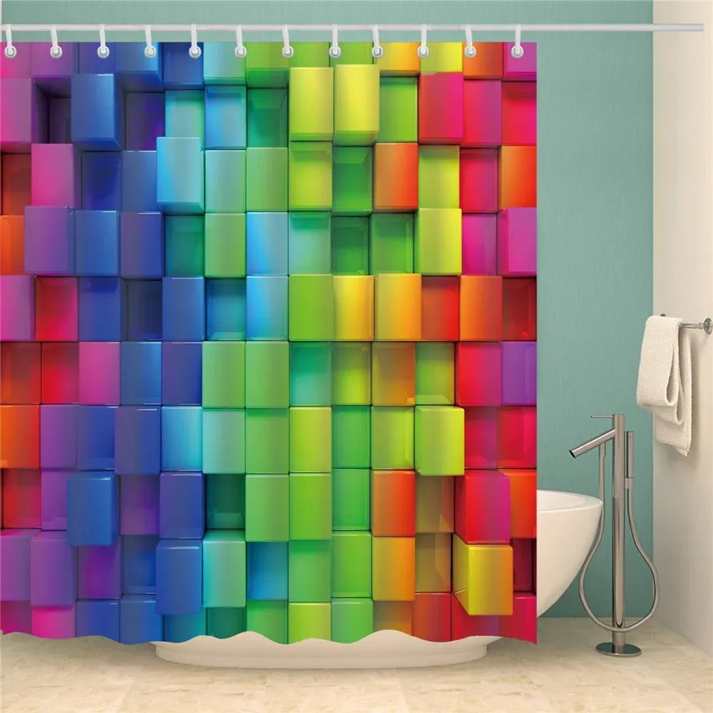 Abstract Geometric Stripes Printing Shower Curtains Home Hotel Bathroom Decoration Bath Curtains Waterproof Bathroom Curtains