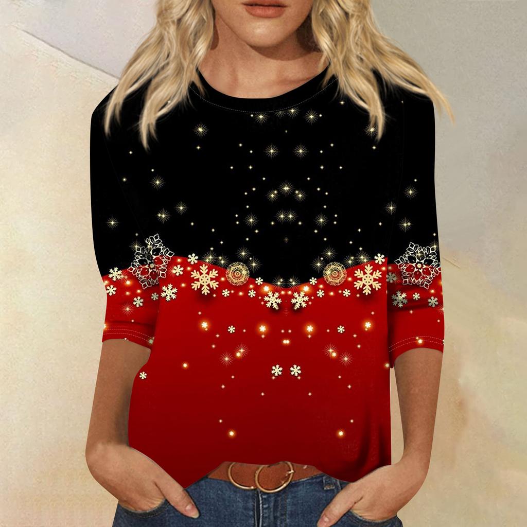 Dámská móda ležérní tričko s kulatým výstřihem, 3/4 rukávem, volným potištěným tričkem, dámský top