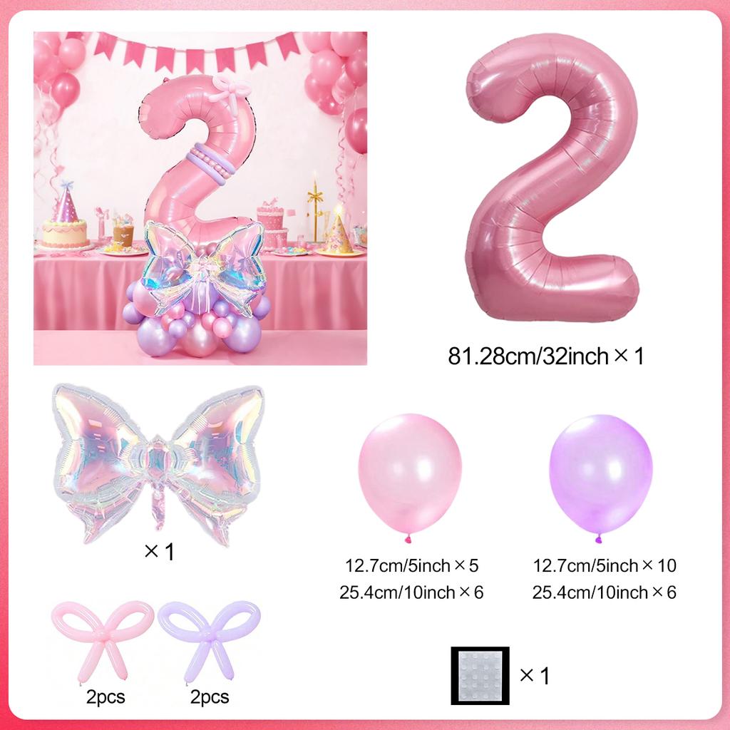 Rainbow Transparent Colorful Bow Balloon Set with 32 inch Pink Digital Balloon 0-9 for Anniversary Birthday Party Decoration