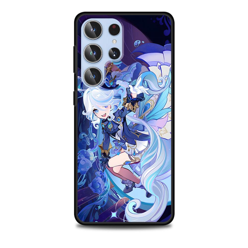 Cute Furina Genshin Impact Case for Samsung Galaxy S23 S21 S20 FE S24 S22 Ultra S10 S10e S9 Plus Soft Black TPU Phone Cover