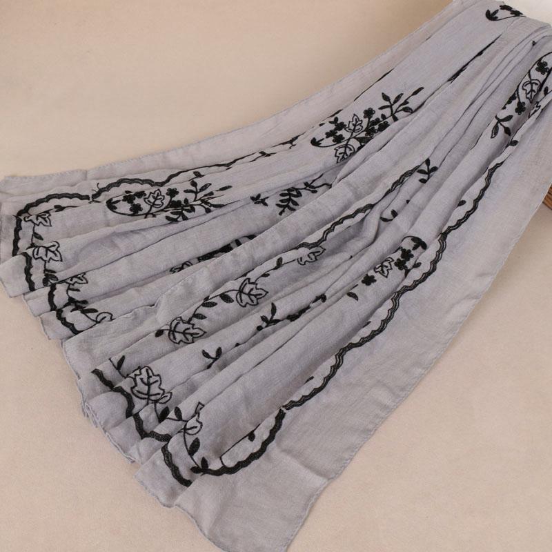 

Women Plain Embroider Floral Viscose Scarf Brand Printe Shawls and Wraps Lady Pashmina Stoles Muslim Hijab Foulards Sjaal