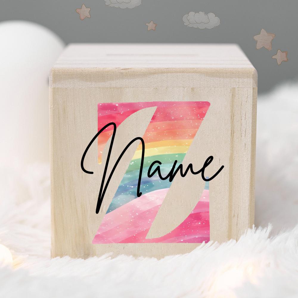 Personalized Money Box Kids Money Boxes Rainbow Letter with Name Coin Collection Box Wooded Coin Bank Child Birthday Shower Gift