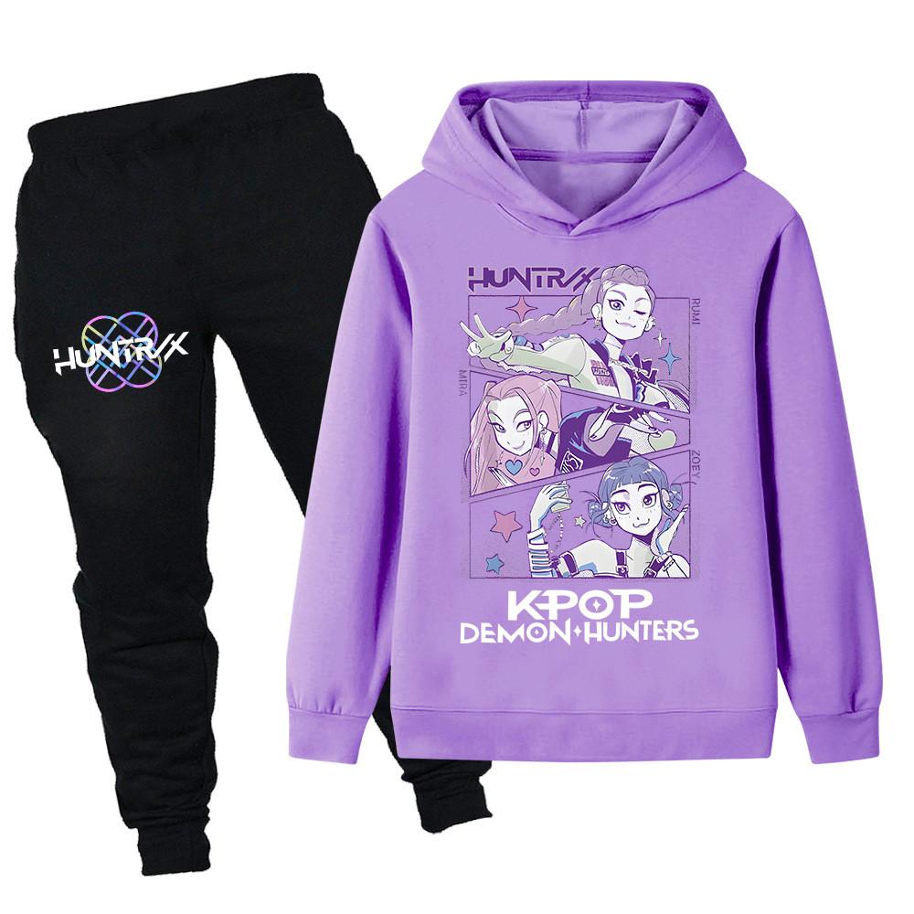 PB1198 Kinder Jungen Mädchen Kpop Mira Zoey Rumi Druck Langarm Kapuzenpullover Hose Hosen Kleidersets