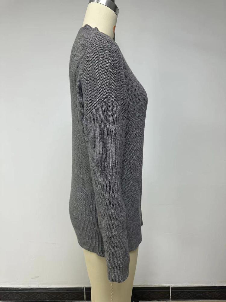 Autumn Winter Jumper Women Round Neck Long Sleeve Pocket Knit Sweater Lazy Jumper Blend Office Comfortable Versatile Undercoat Long Sleeves Sweater