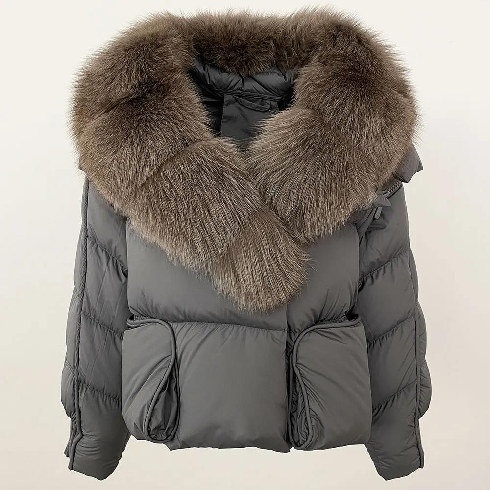 OFTBUY 2024 Winter Jacket Women Natural Real Raccoon Fox Fur Collar White Duck Down Coat Thick Warm Streetwear Casual Outerwear