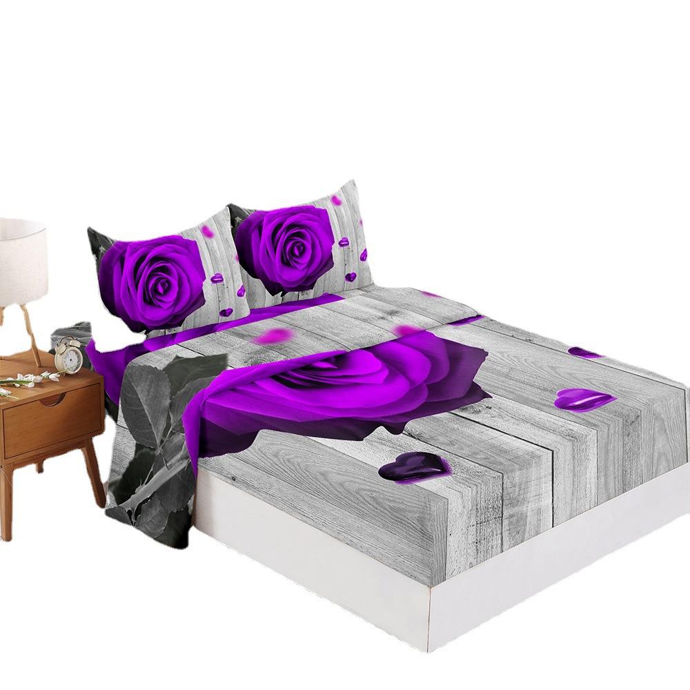 Four-Piece Mattress Sheet Digital Printing Rose Mattress Protective Cover Bedding