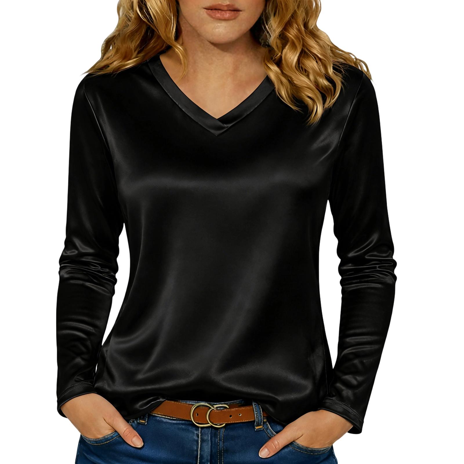 

Женские топы с длинным рукавом, с круглым вырезом, повседневные футболки XL чёрный