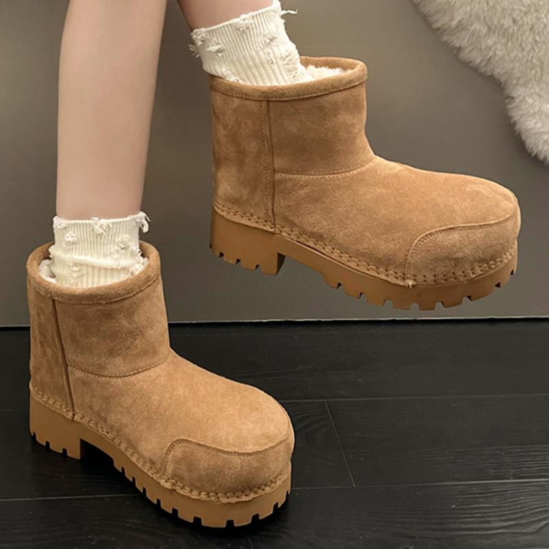 Winter-Schneestiefel aus Wildleder, Knöchelschuhe, klobige Schuhe für Damen, Plüsch, warme Baumwollstiefel, Luxusmarke, Absätze, Chelsea, lässig, Botas Mujer