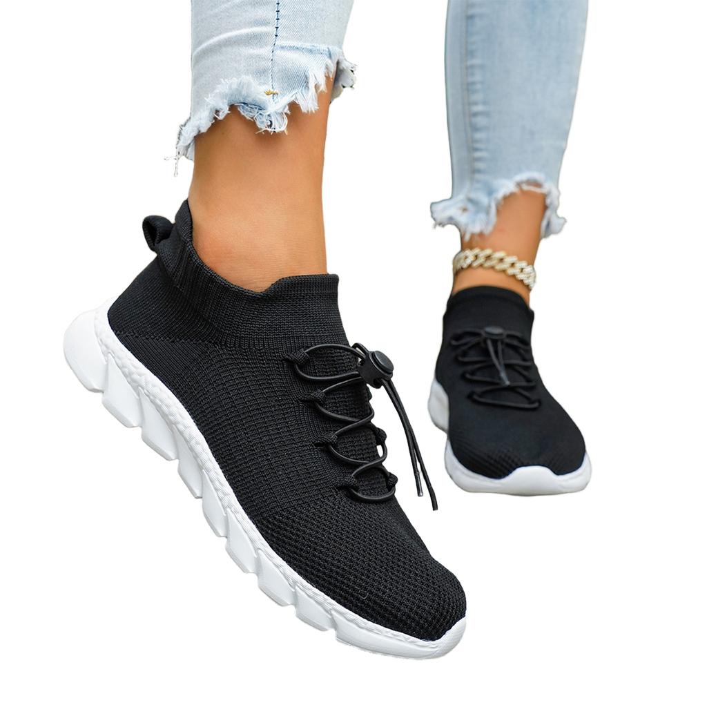 Women's Comfortable Casual Knit Lace-Up Flats with Soft