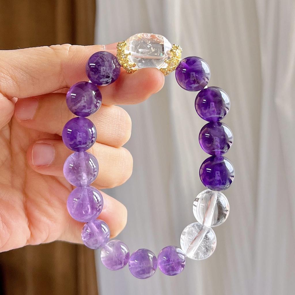 Natural Amethyst White Crystal Design Bracelet Bracelet.