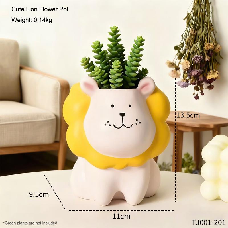 

Cute Lion Flowerpot Green Potted Plants Container Home Courtyard Garden Decoration Resin Handicrafts Ornament Gift