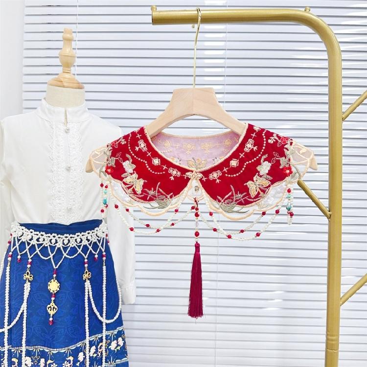 Girl False Collar Embroidered Chinese Ancient Shirt Shawl Wrap for Carnivals