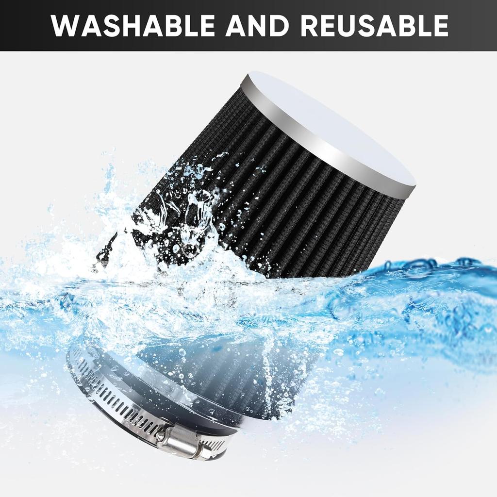Universal Cold Air Intake Filter Clamp-On Replacement Air Filter Flange Diameter 3 inches/76mm High Performance Washable Filter Black