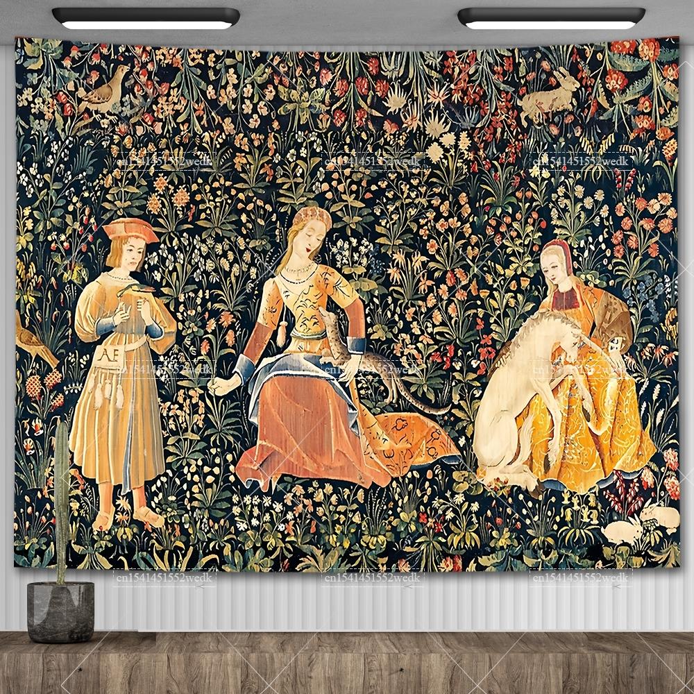 Lady And The Unicorn Tapestry Medieval Tapestry Wall Hanging Printed Home Decor Tapestries Background Room Covering For Bed