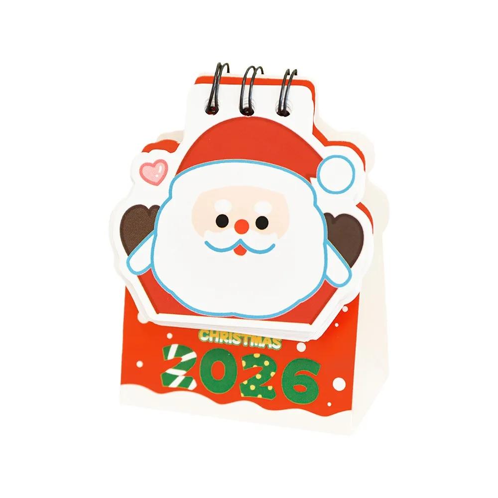 Simple Mini 2026 Desk Calendar Coil Binding Cartoon Desktop Calendar Santa Claus Schedule Planner Desktop Decoration