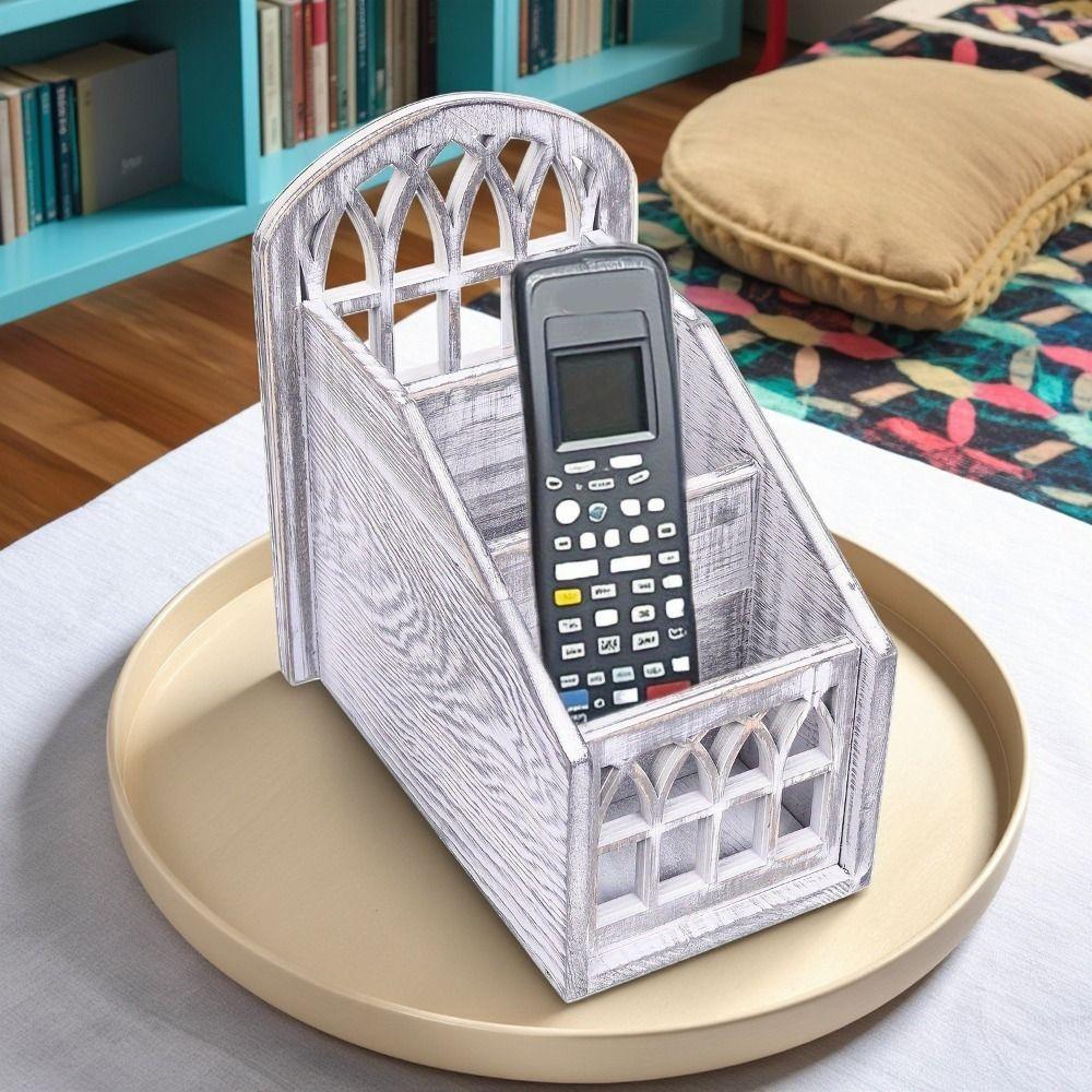 Vintage Style Remote Control Holder Wooden Desktop Storage Box Desktop Organizer Office