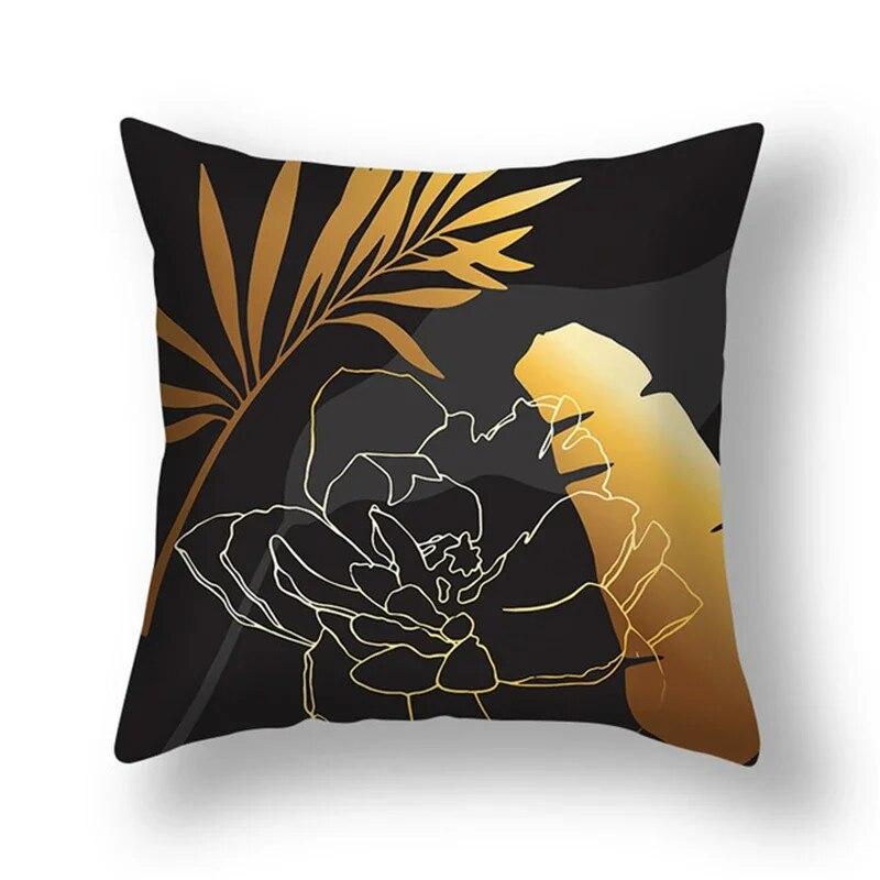 45x45cm Ginkgo Leaf Polyester Cushion Cover Black Gold  Lumbar Pillow  Living Room Chair Sofa Home Decor Gift