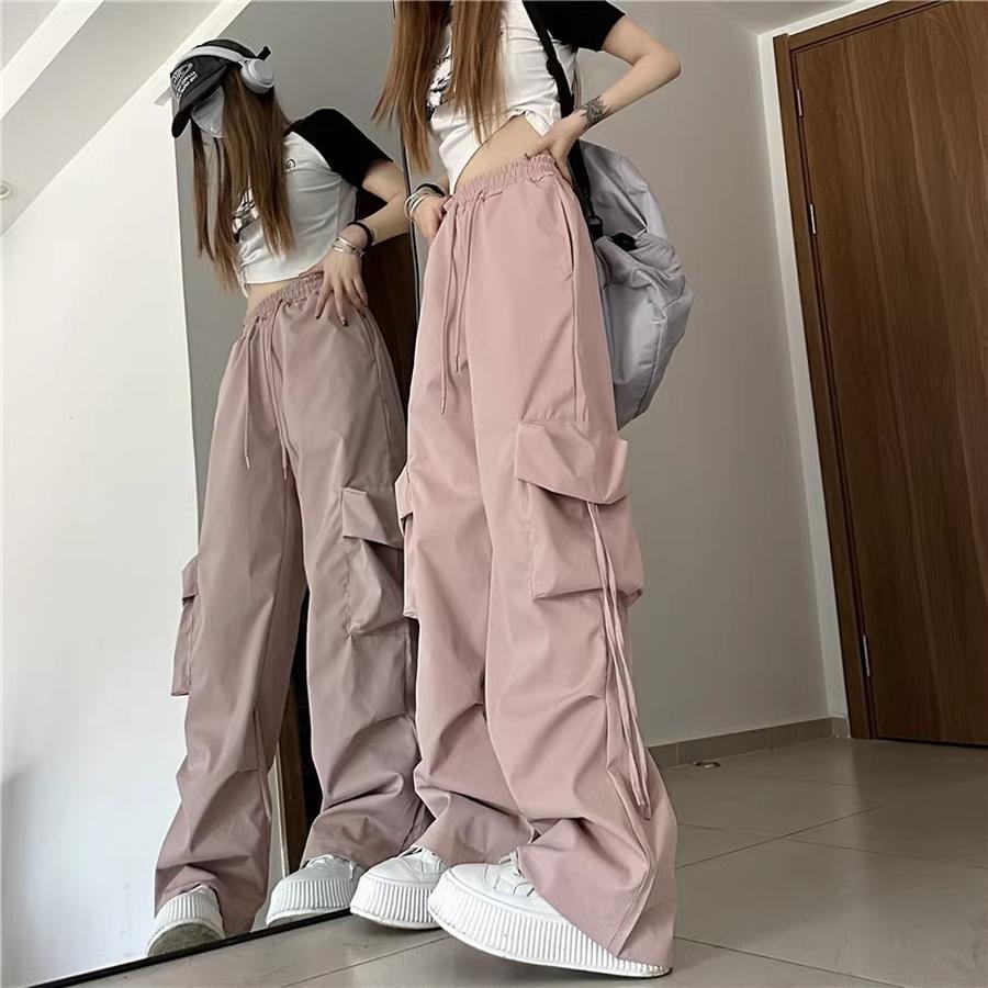 Vintage Retro Work Pants Women High Waist Straight Leg Wide Leg Trousers with Ribbon Loose Casual Floor Length Pants