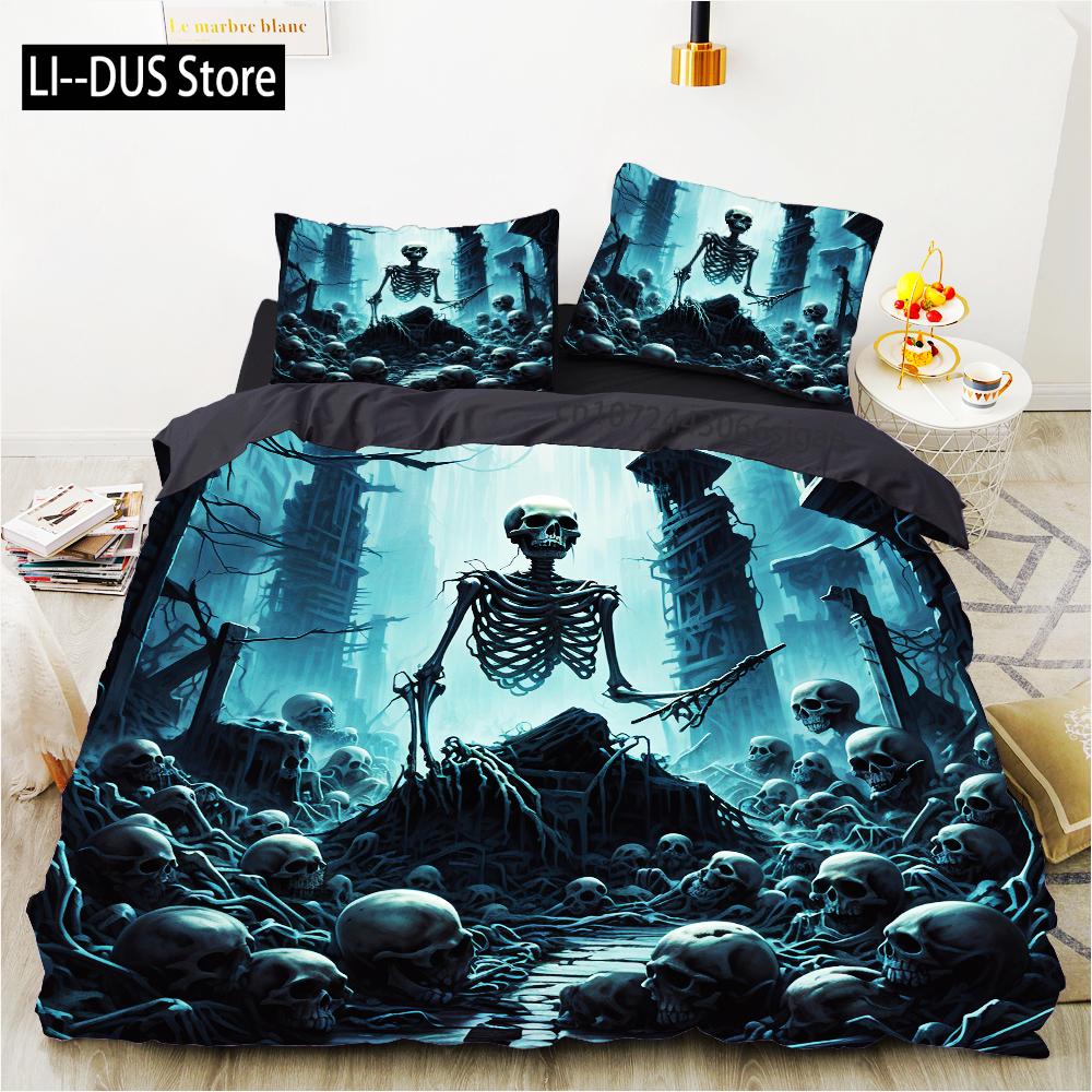 Grim Skull Bedding Set Cartoon Halloween Comforter Sets Double Queen King Twin Full Size Duvet Cover Set Kids Girls