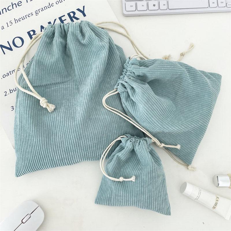 3pcs/set Solid Color Corduroy Drawstring Cosmetic Bags Gift Package Storage Bag Travel Cosmetic Lipstick Makeup Organizer Pouch