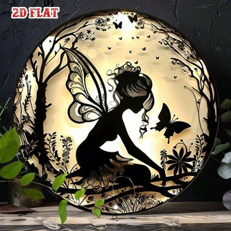 Vintage Metal Poster Wall Art Fairy Butterfly Moon Gothic Boho Home Decor