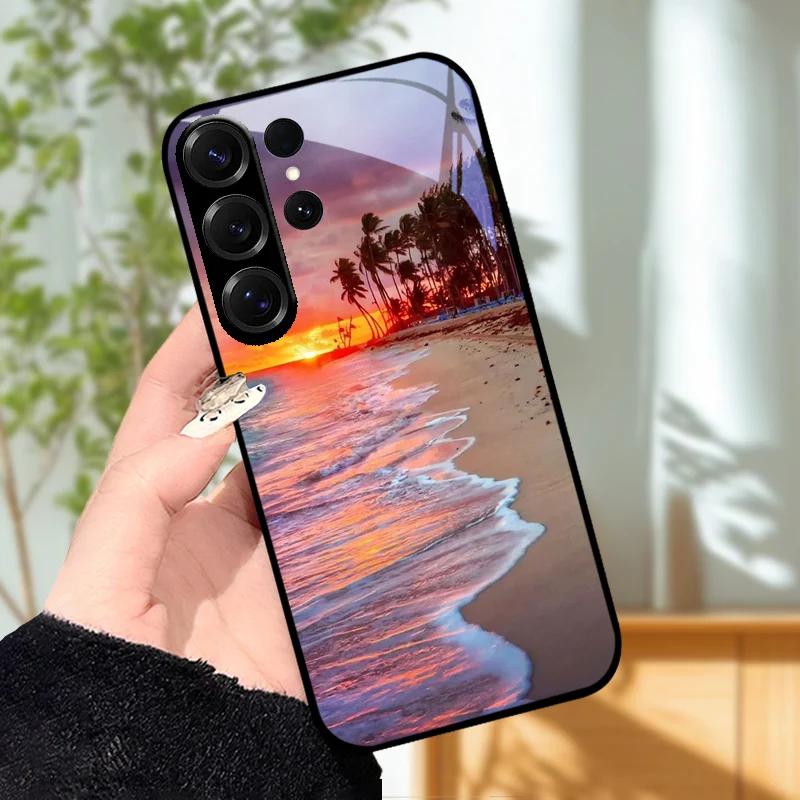 For Samsung S23 S24 Ultra Fashion Case S24 Plus / S23+ S24+ Hard PC Tempered Glass Phone Cover For Galaxy S23 FE Glass Protector