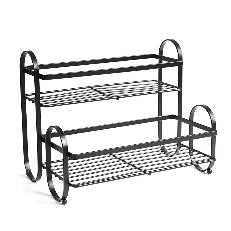 

Металлическая кухонная полка для специй, держатель для бутылочек с приправами, двухъярусная полка для органайзера для приправ, полка для сушки посуды, кухонная стойка чёрный