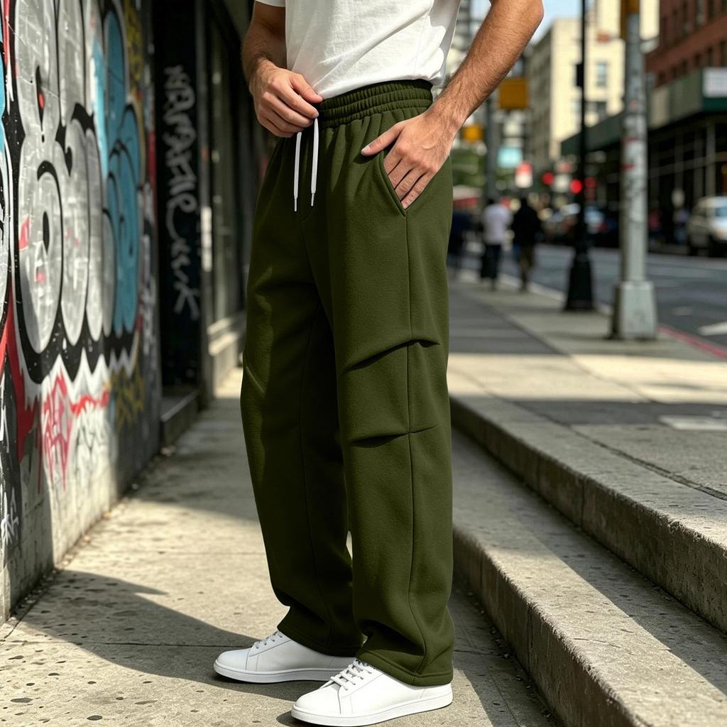Pantalon de jogging décontracté pour homme de couleur, coupe ample, jambe droite large, avec taille élastique