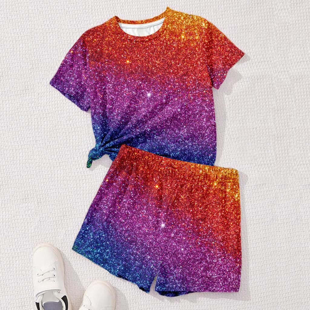 Kid Patriotic Outfit - Short Sleeve & Shorts 2-Piece Set For Girl