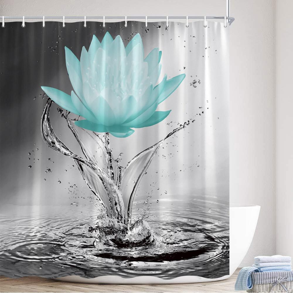 

Zen Lotus Shower Curtain Water Buddha Meditation Black Stone Drops Butterfly Black White Bathroom Decor Polyester Bath Curtain W60H190(CM)-1 Pcs