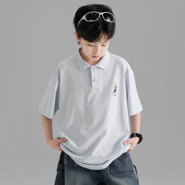 Boys' Korean Style Summer Polo T-shirt - Casual, Trendy, Loose Fit