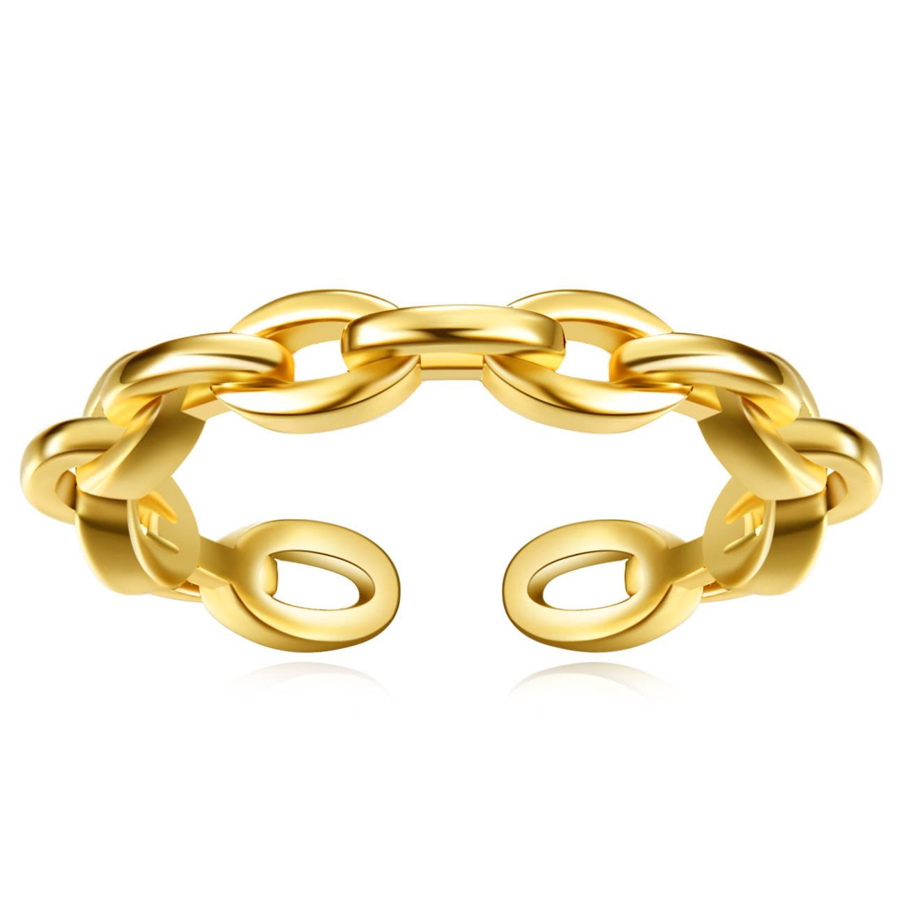 Versatile European-American Style 4MM Silver-Plated Cross Chain Adjustable Copper Ring Medium 6.5-8.5