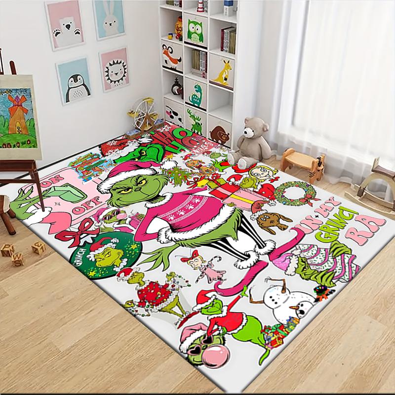 Christmas Grinch Party Carpet Rug Soft Washable Antislip Home Living Room Sofa Mats Personalized Christmas Rug