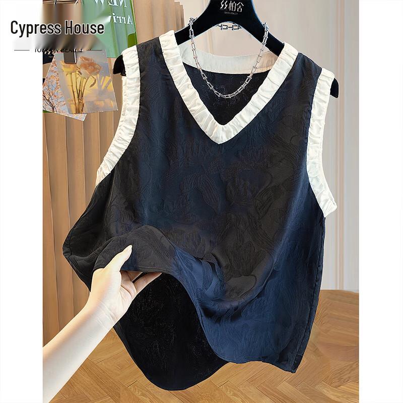 

Women s Ruffle Trim V-Neck Sleeveless Pullover Top S