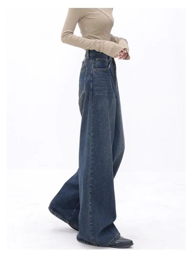 Amerykańskie jeansy vintage z wysokim stanem i oversize dla kobiet, luźne, luźne, Y2K, szerokie nogawki, modne, streetwear, niebieskie, dżinsowe spodnie