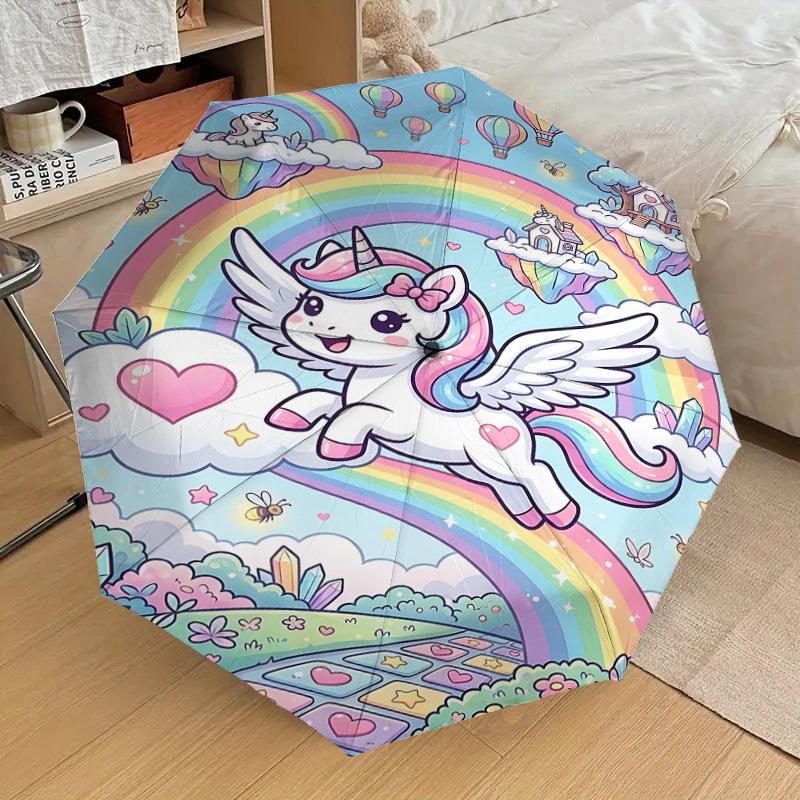 1PC Unicorn Rainbow Umbrella-8-Rib Reinforced Portable Folding Travel Suitable for All Seasons Outdoor Daily Use-Z0494