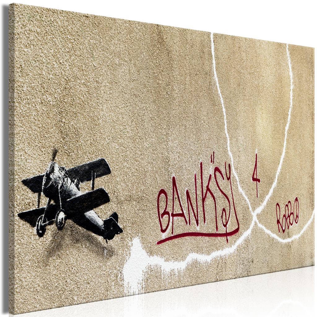 Obraz - Samolot Banksy (1-Częściowy) - Graffiti Czerwone Napisy Na Tle Muralu