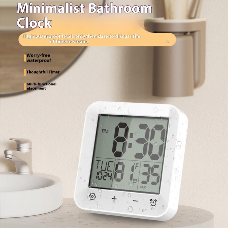 Bathroom Timer Clock Shower Clock,Waterproof for Water Sprays Bathroom Clock Wall Mount,Displays Time,Temperature Date