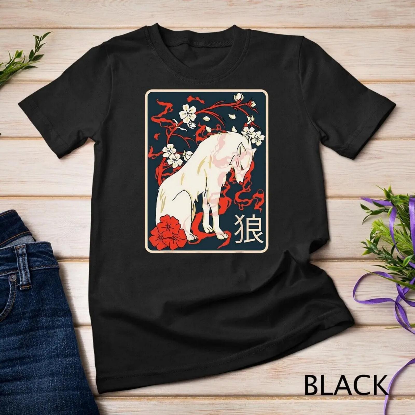 Ancient Japanese Wolf Art Vintage Retro T Shirt S