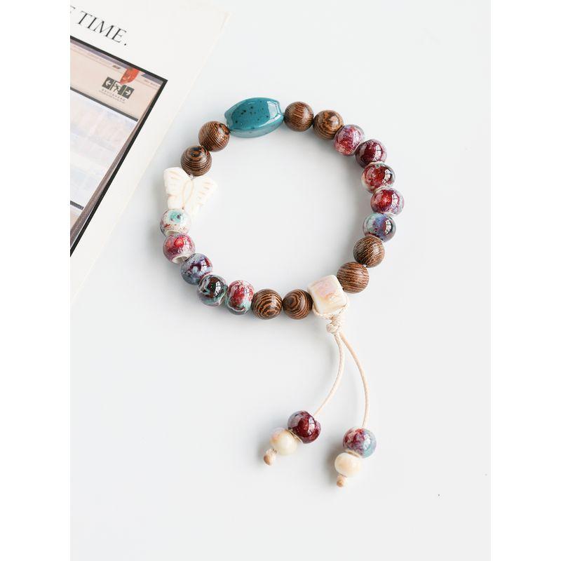 Retro Ethnic Style Jingdezhen Porcelain Beads Woven Carrying Strap Couple Hand Jewelry Student Ceramic Bracelet New Chinese Bracelet Women