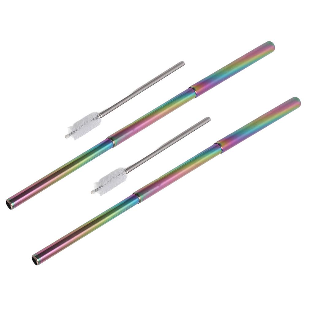 2Pcs Collapsible Metal Straw 304 Stainless Steel Drinking Travel Telescopic Straw with Cleaning