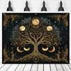 VIKAMA Tree of Life Starry Sky Tapestry Golden Tree and Moon Stars Bohemian Style Living Room Background Wall Bedroom Decor